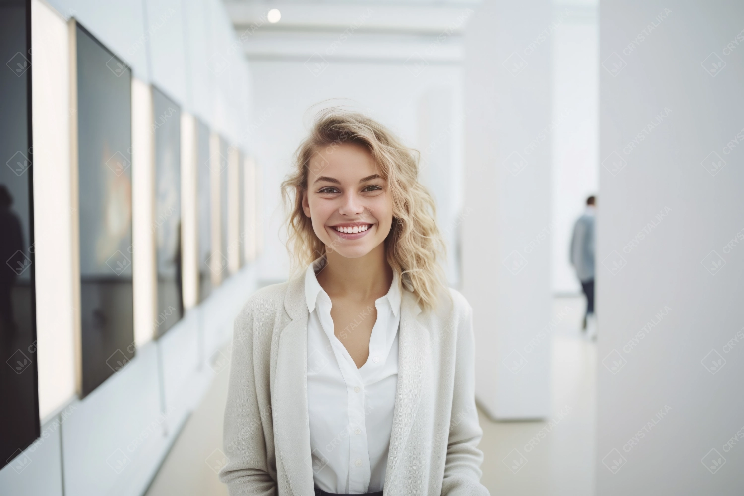 Portrait of a woman at an art gallery for an exhibition. Creative, culture and a museum manager with management of paintings, collection and curator of pictures at a studio.