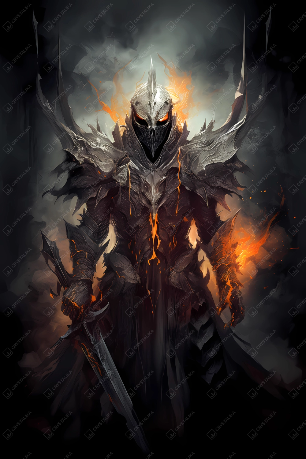 Dark undead knight with burning sword