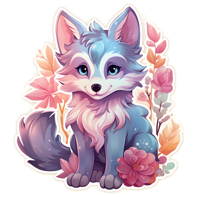 A Sitting Fox Amidst Vibrant Colors and Floral Splendor