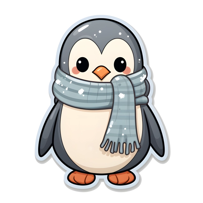 Cute Cartoon Penguin Embraces Winter with Style