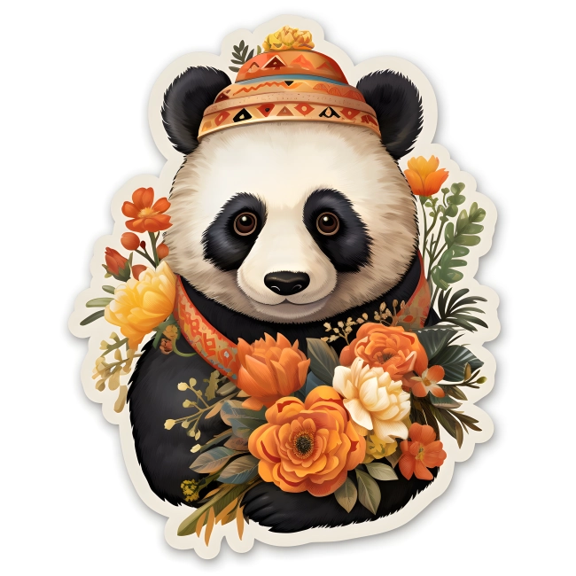 Adorable Panda Bear Lovingly Holds a Bouquet of Delicate and Colorful Flowers