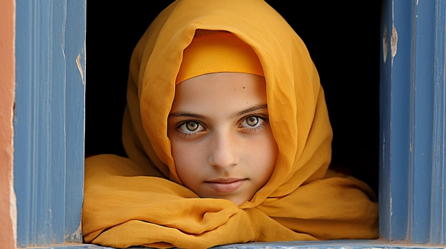 Tradition and cultural diversity in a portrait of a woman in yellow