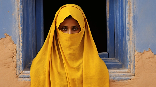 Tradition and cultural diversity in a portrait of a woman in yellow