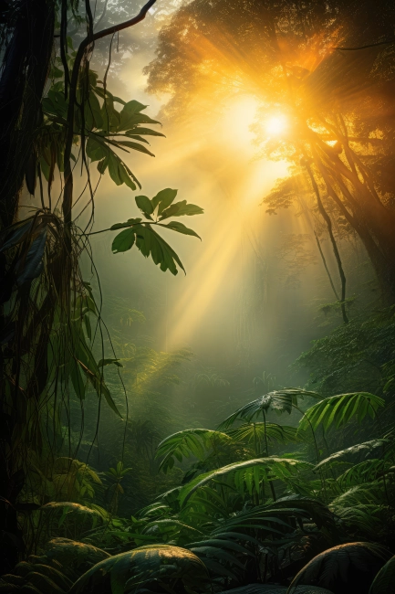 Rainforest sunset scene