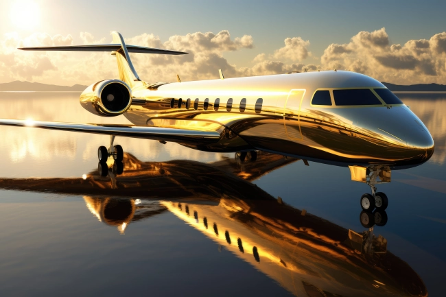Luxurious golden private jet