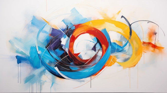 Abstraction Painting in Blue and Orange