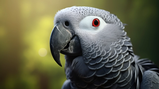 Closeup African grey parrot(Psittacus erithacus) stay on the tripod