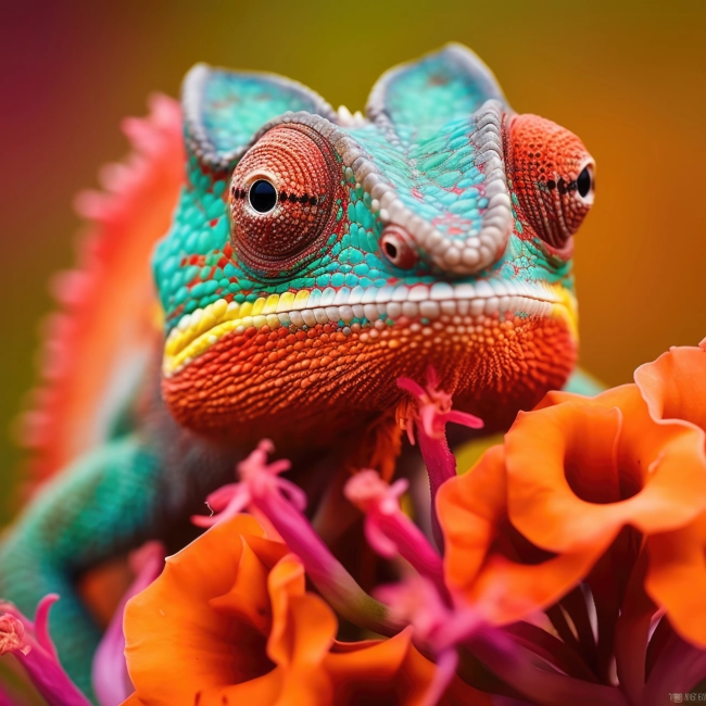 Chameleon on The Flower Beautiful Extreme Close-up