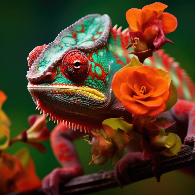 Chameleon on The Flower Beautiful Extreme Close-up