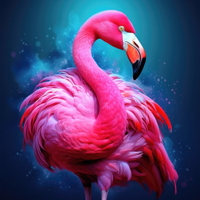 Colorful Pink Flamingo with Puffy Feathers