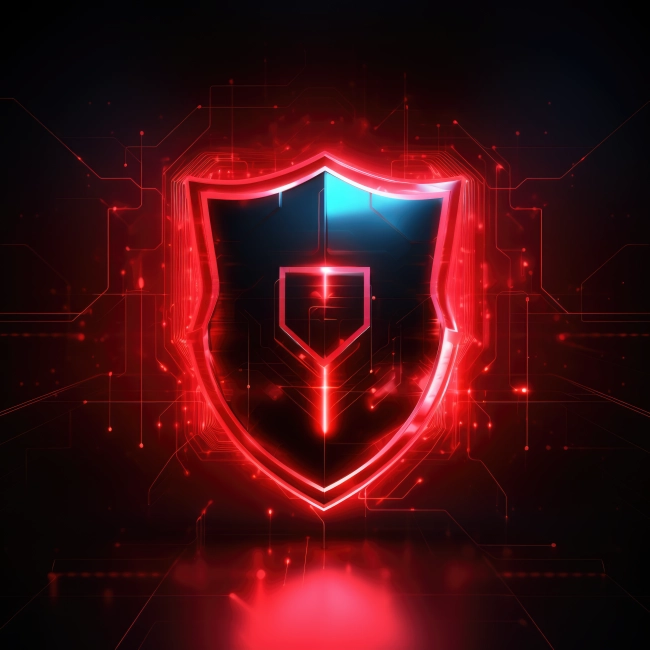 Cybersecurity Internet Security With Red Neon Shield