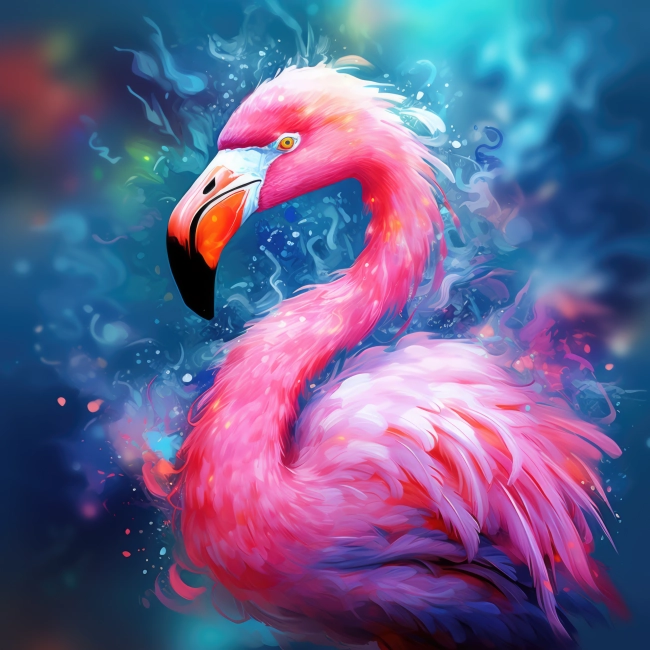 Colorful Pink Flamingo with Puffy Feathers