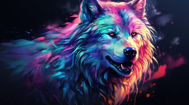 Wolf Painted in Neon Watercolors