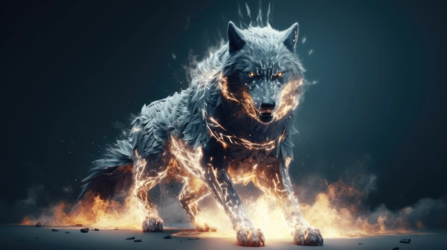 Wolf made of particles emitting light