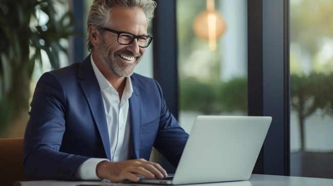 Mature Man Use Video Chat in Office