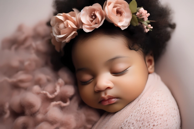 Professional photoshoot of a cute newborn mixed-raced baby