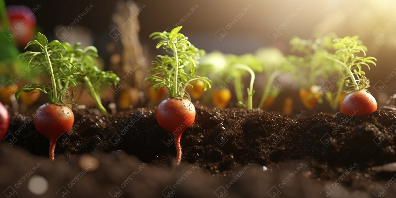 Organic vegetables growing in the soil on a sunny day. Concept of agriculture.