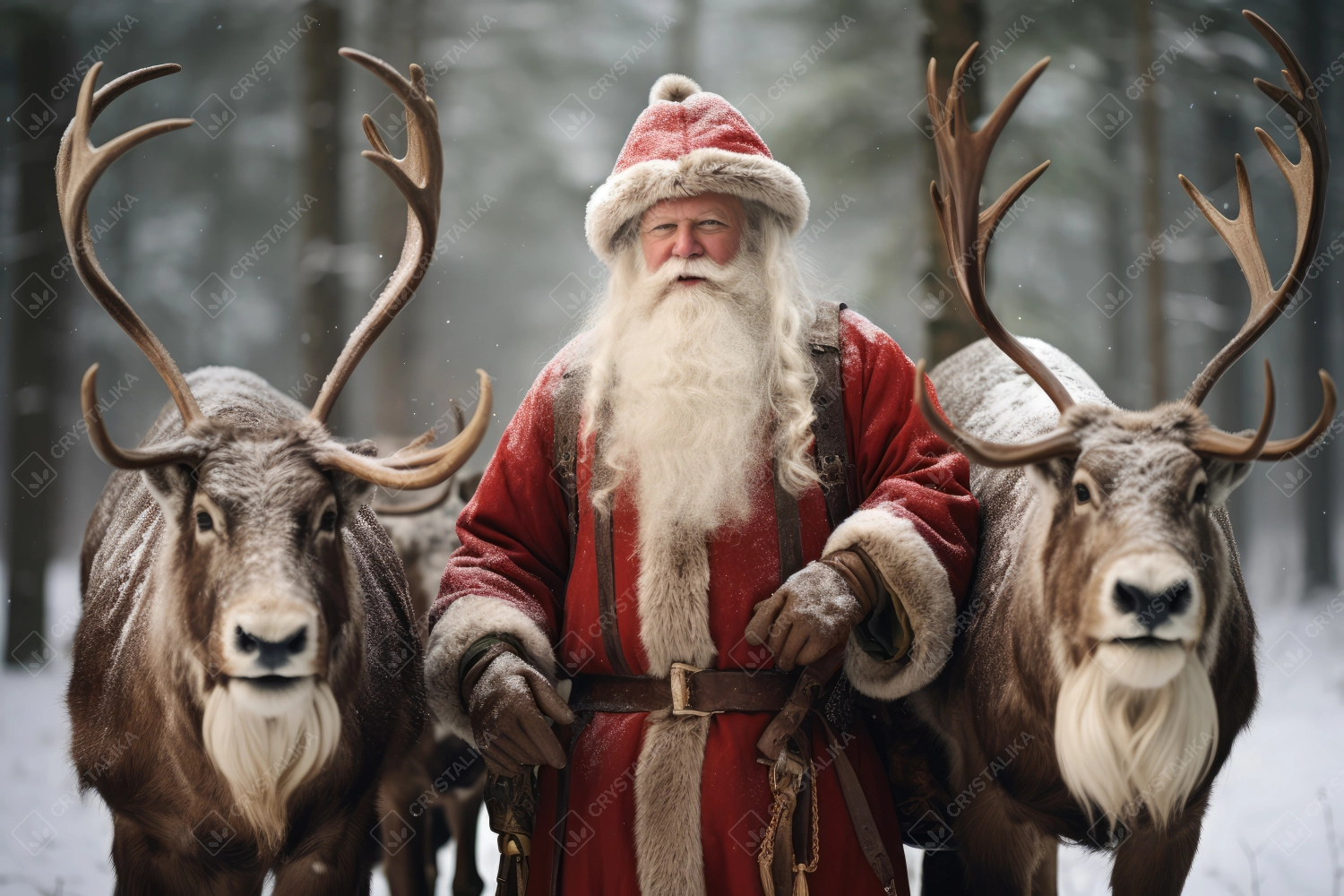 Santa Claus with his reindeers