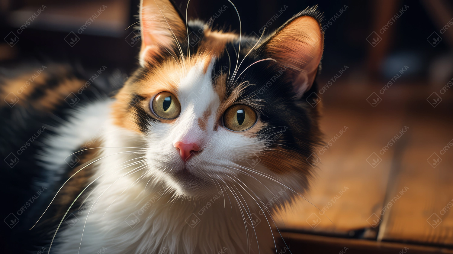 A charming photo of a gorgeous calico cat