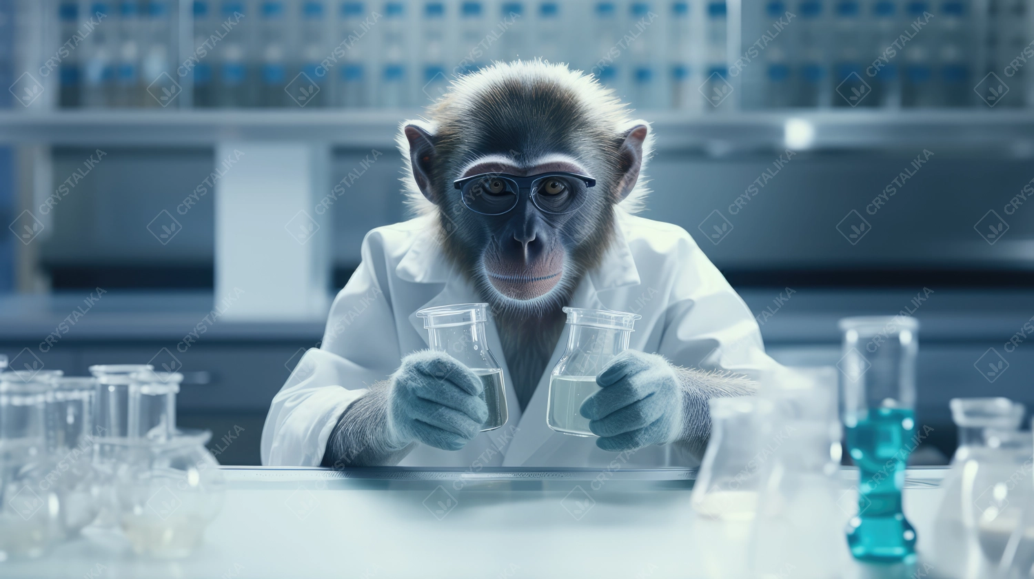 A scientist monkey in a modern science laboratory