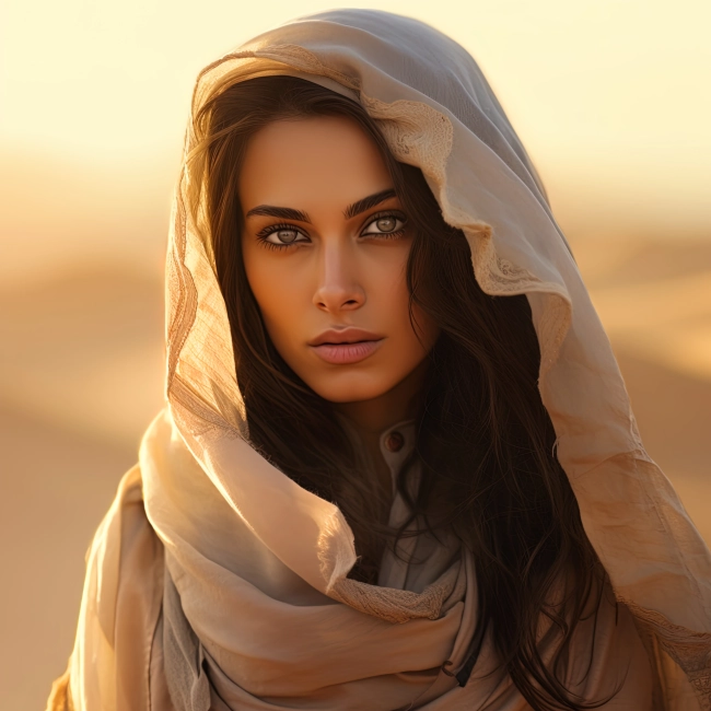 Confident Brunette Woman Enjoying Sunset with Veil