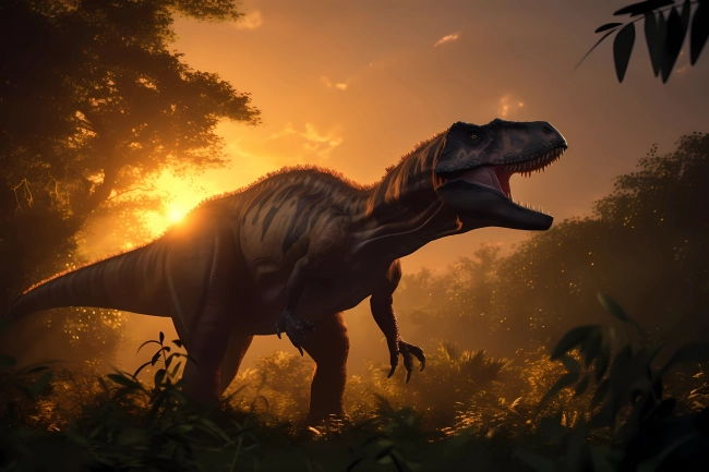 Allosaurus hunting in the prehistoric jungle