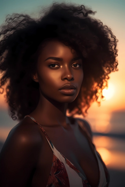 Beautiful young African model - beach portrait