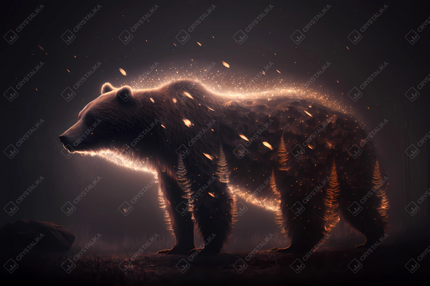 Bear made of particles emitting light