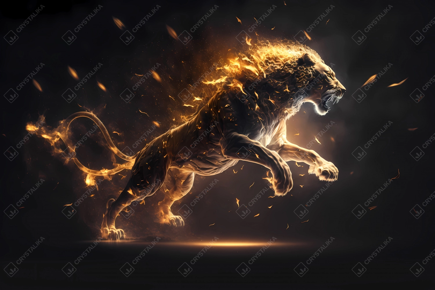 Lion made of particles emitting light