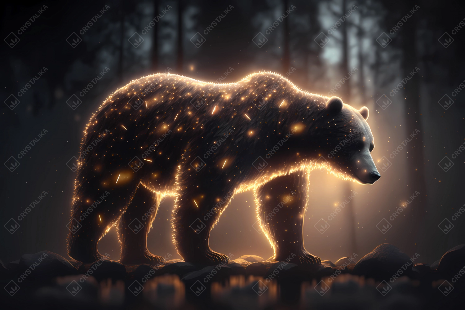 Bear made of particles emitting light