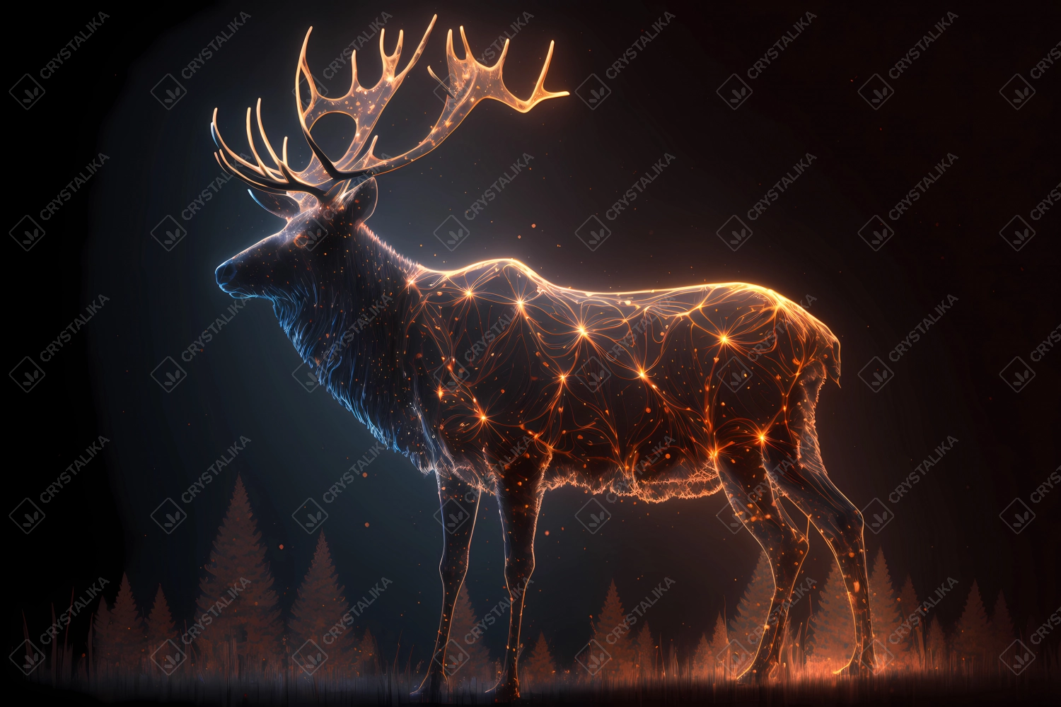 Reindeer made of particles emitting light