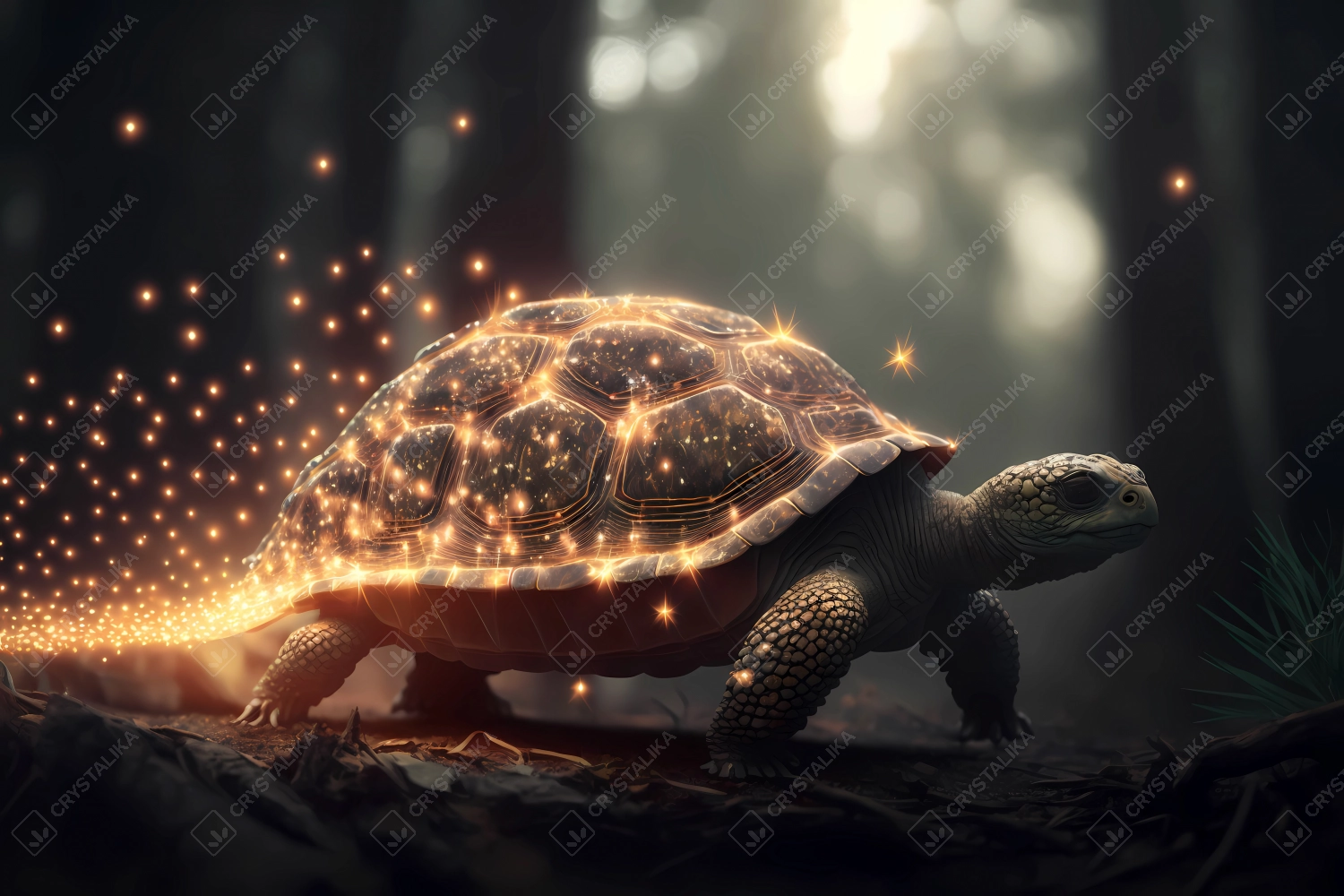 Tortoise made of particles emitting light