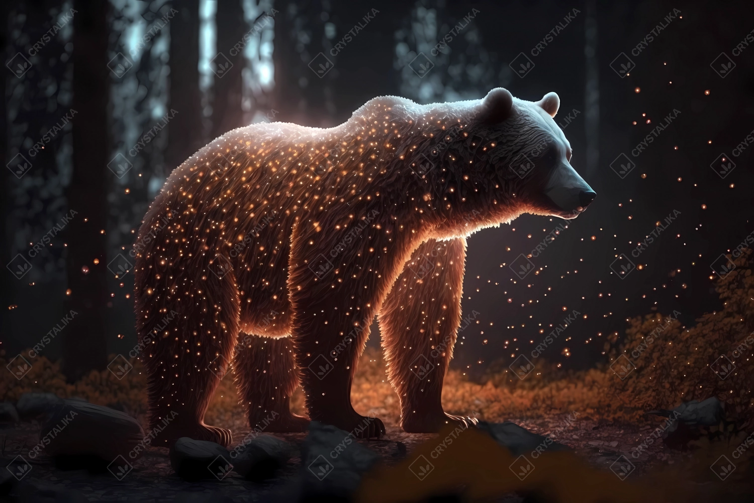 Bear made of particles emitting light