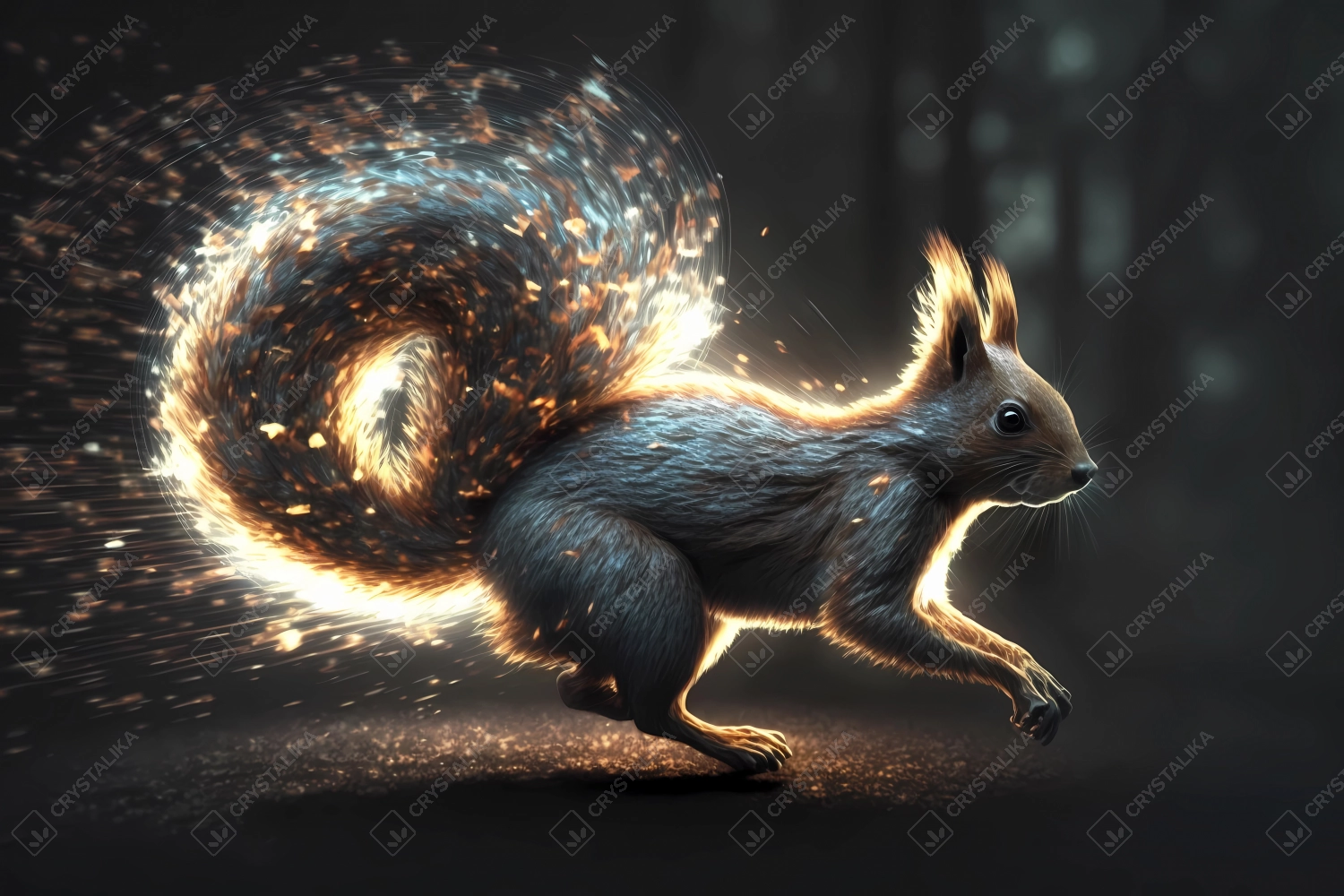 Squirrel made of particles emitting light