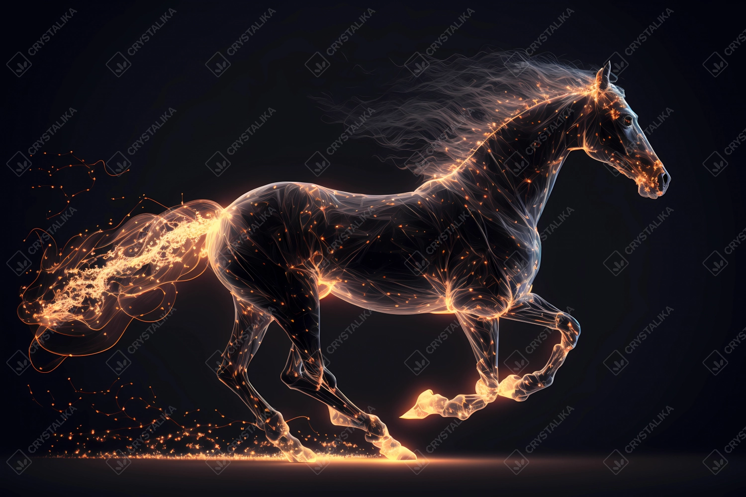 Horse made of particles emitting light