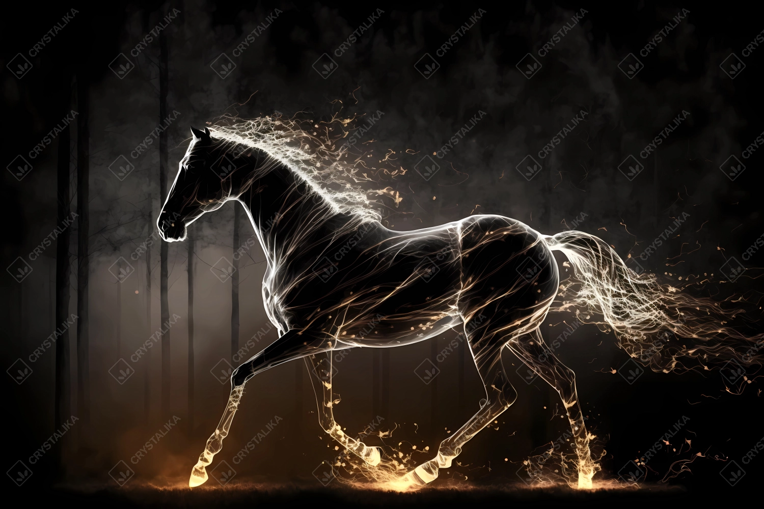 Horse made of particles emitting light