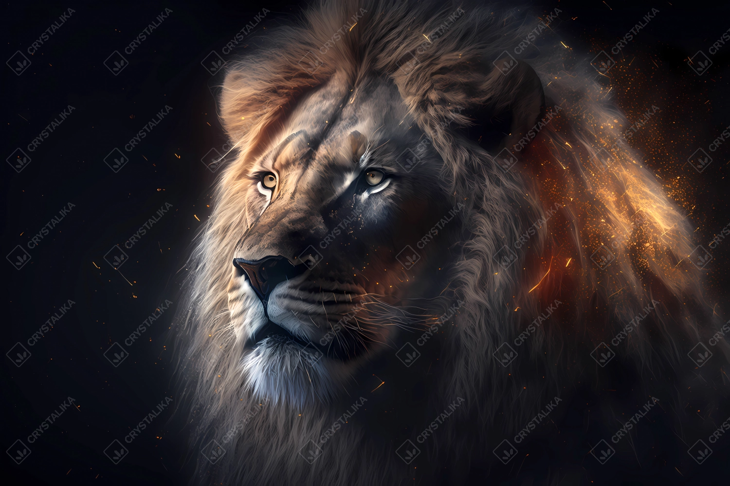 Lion made of particles emitting light