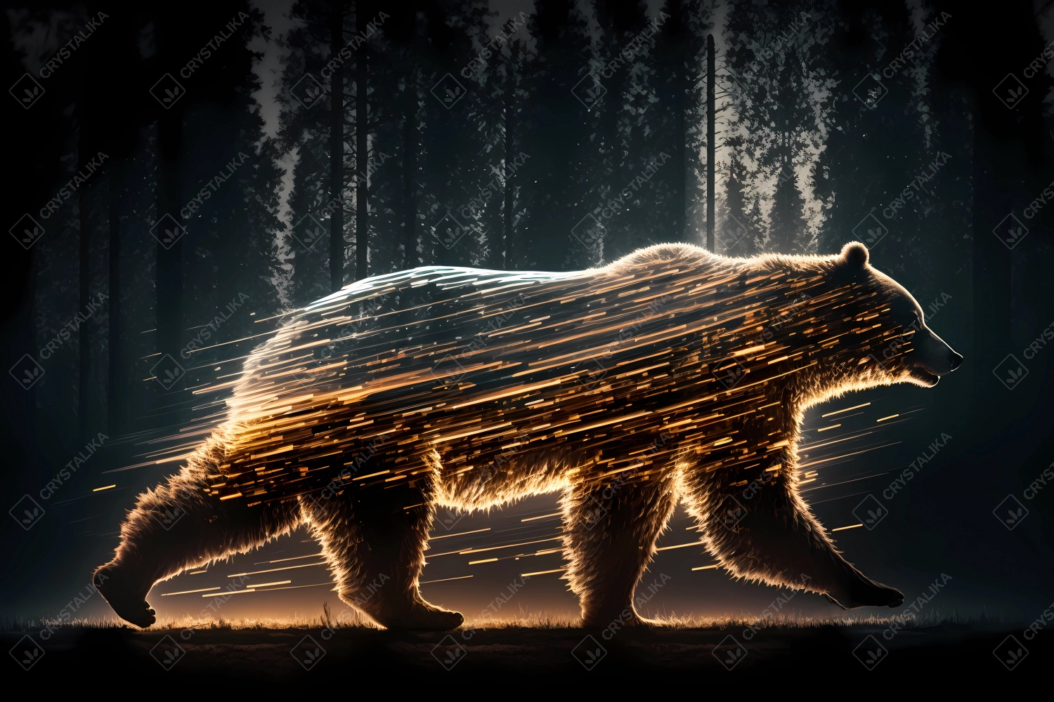 Bear made of particles emitting light