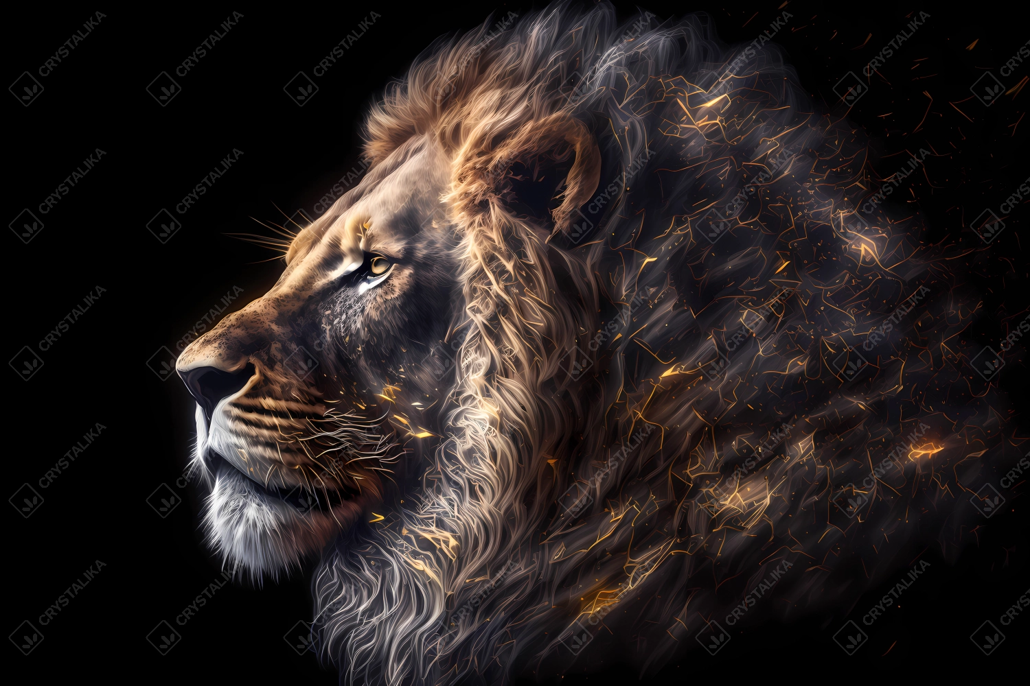 Lion made of particles emitting light