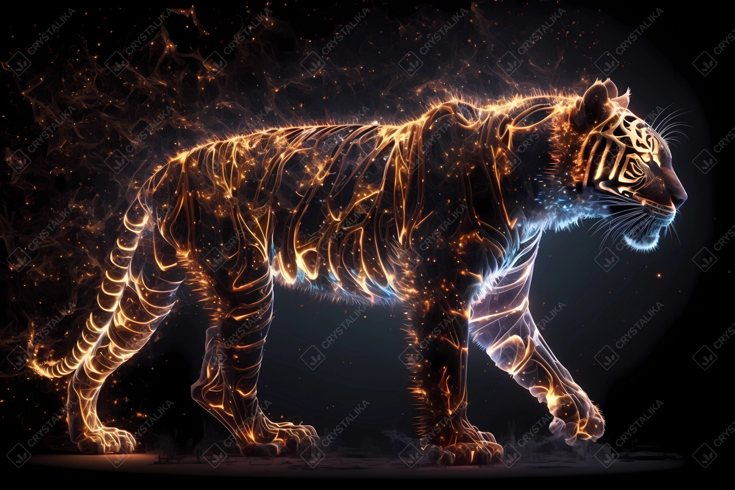 Tiger made of particles emitting light