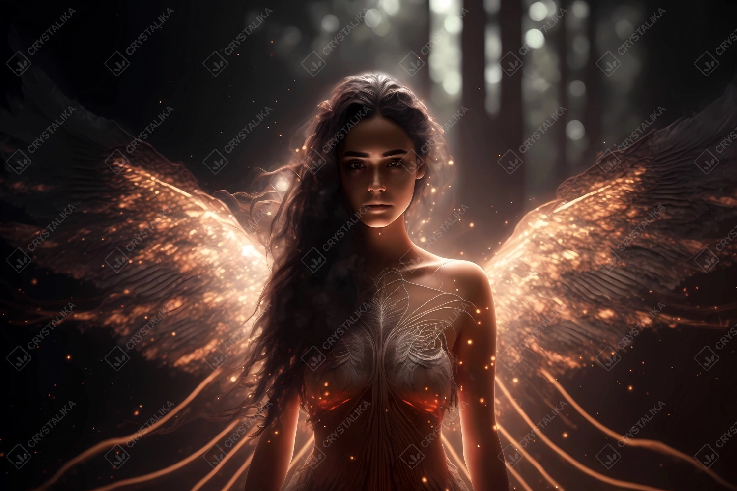 Ephemeral being with wings made of light particles