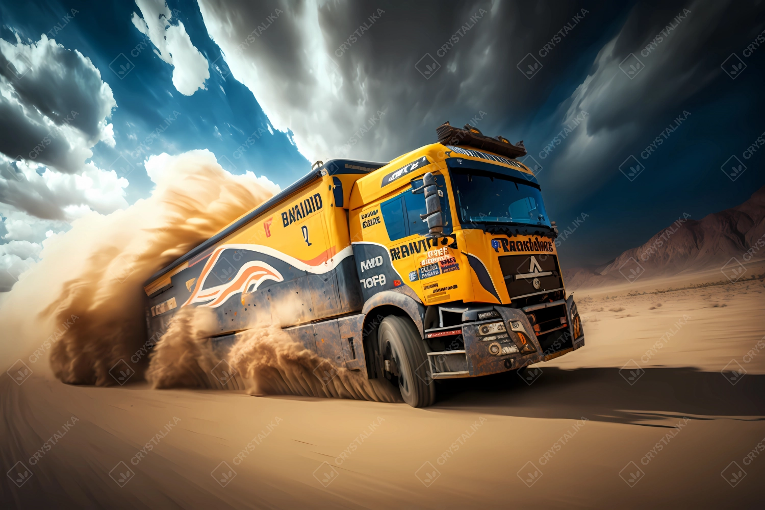 Racing truck driving fast in the desert