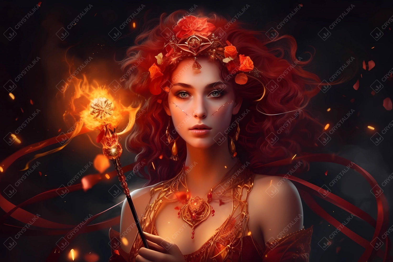 Portrait of a beautiful queen of fire