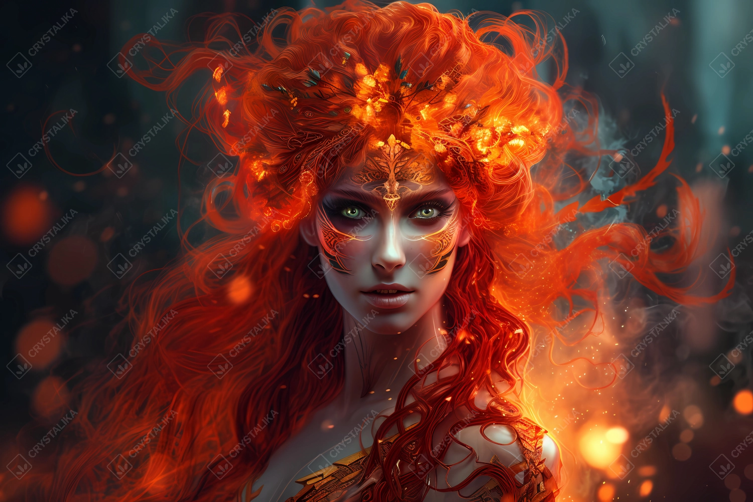 Portrait of a beautiful queen of fire