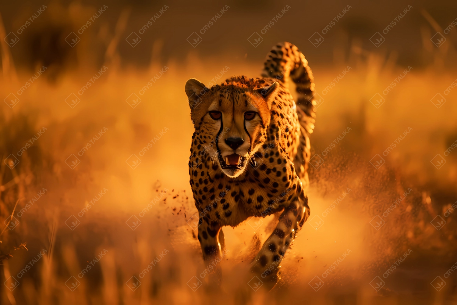 Running cheetah in the Savannah