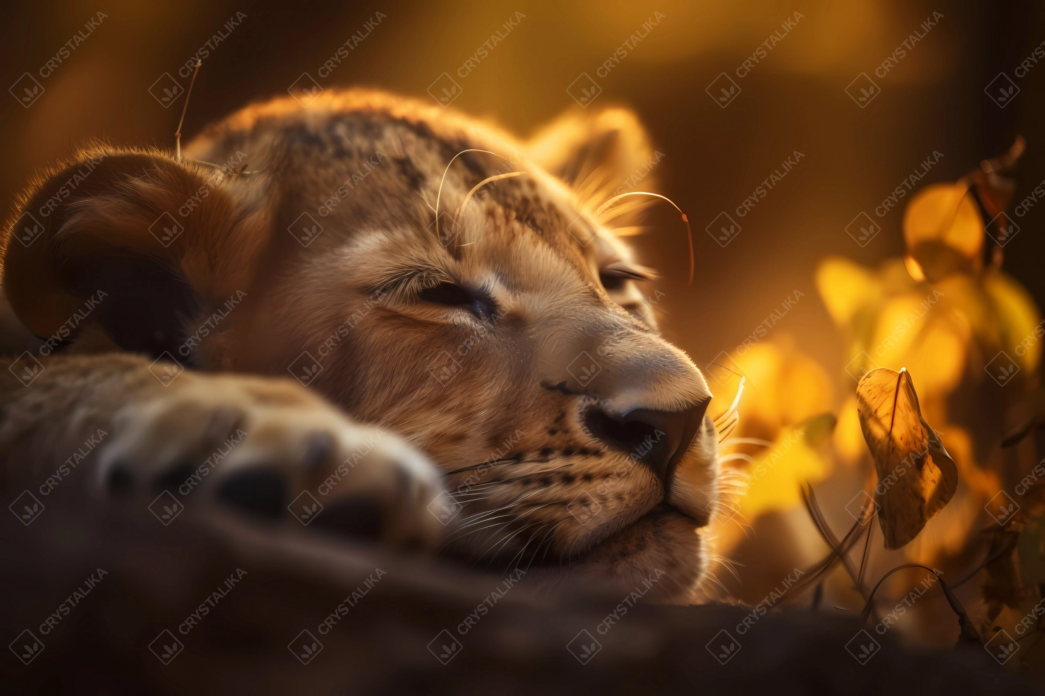 Cute little lion cub sleeping