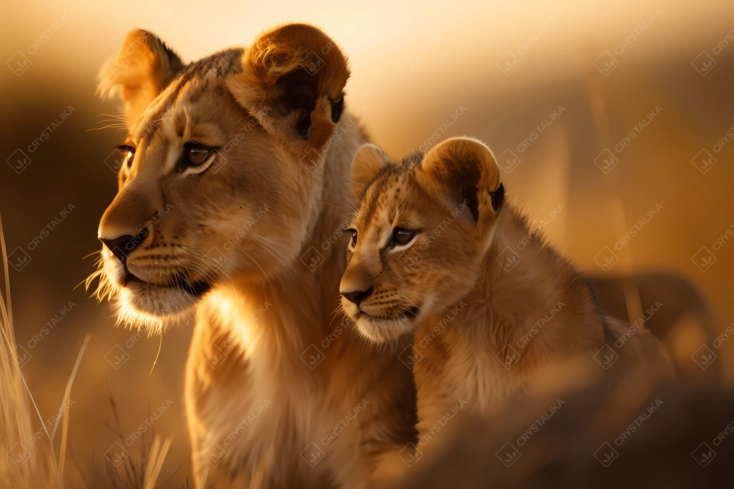 Lioness and her cub resting together