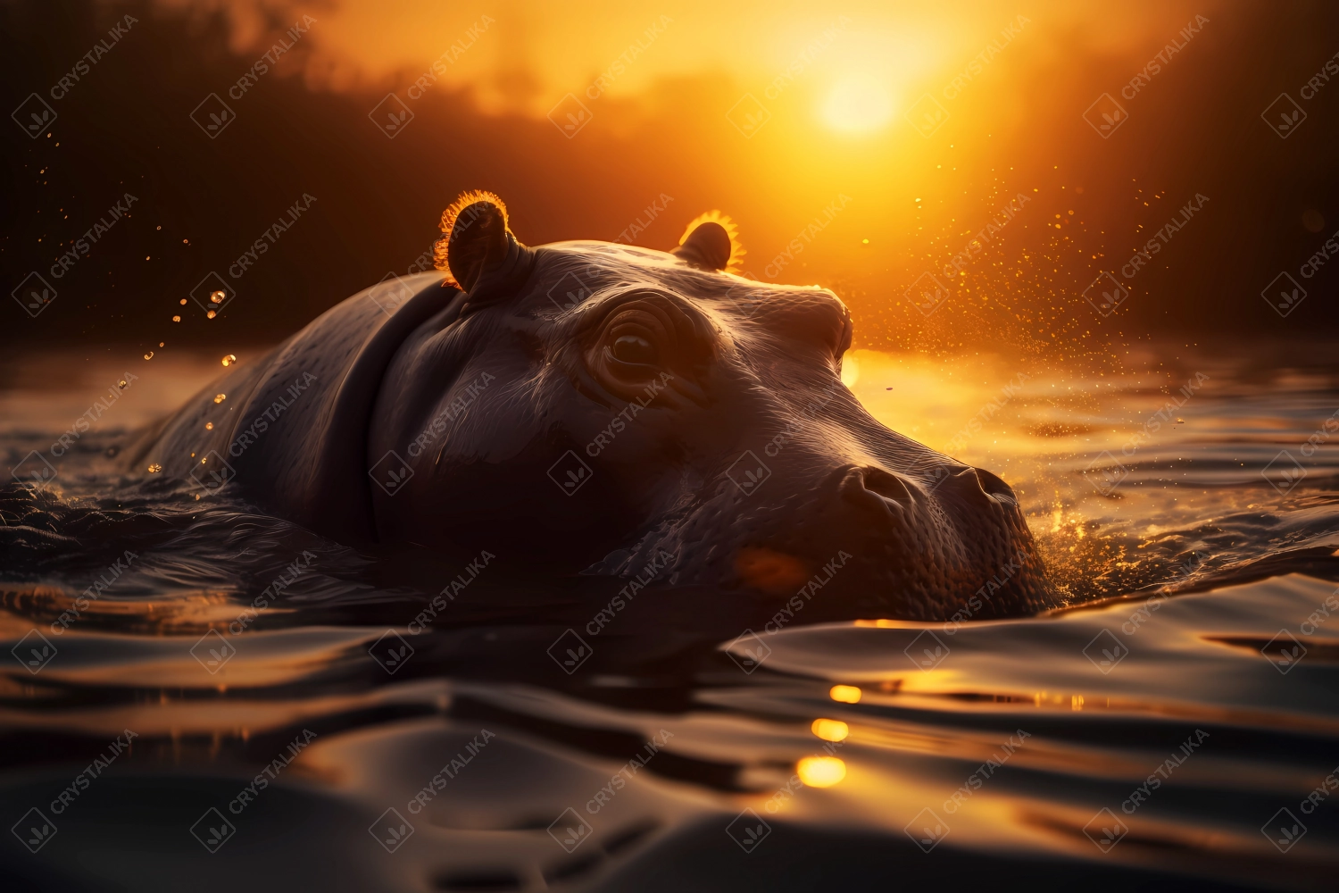 Hippo's head above the water surface