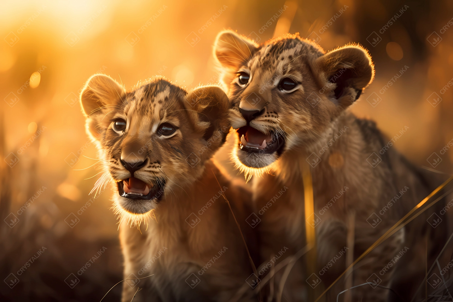 Portrait of two cute little lion cubs