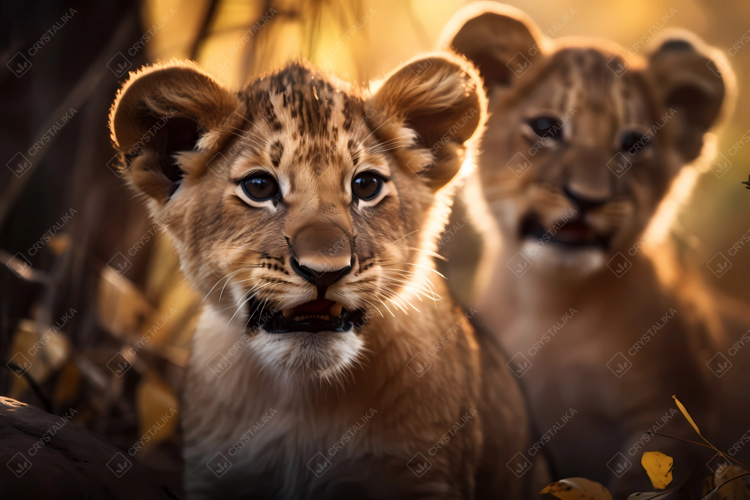 Portrait of two cute little lion cubs